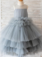Vestido de princesa/vestido de tul hasta la rodilla para niña de las flores 