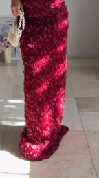 Gorgeous Deep V Burgundy Rose Flowers Sheath Long Prom Dress Evening Dress Y8504