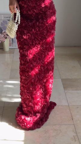 Gorgeous Deep V Burgundy Rose Flowers Sheath Long Prom Dress Evening Dress Y8504