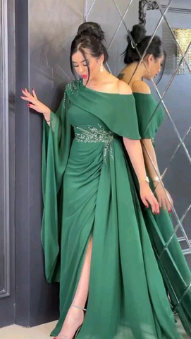 Robe de bal longue verte charmante, robe de soirée verte Y5656
