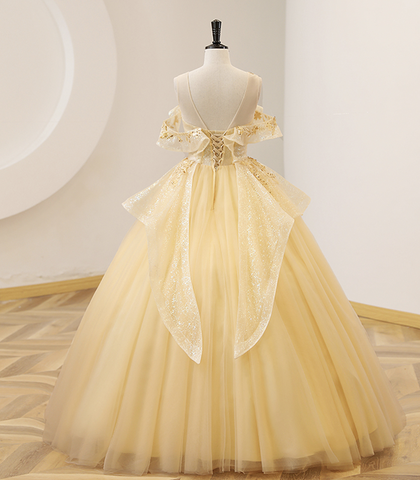 Vestido de gala amarillo con cuentas para quinceañera, vestido largo formal amarillo Y4045