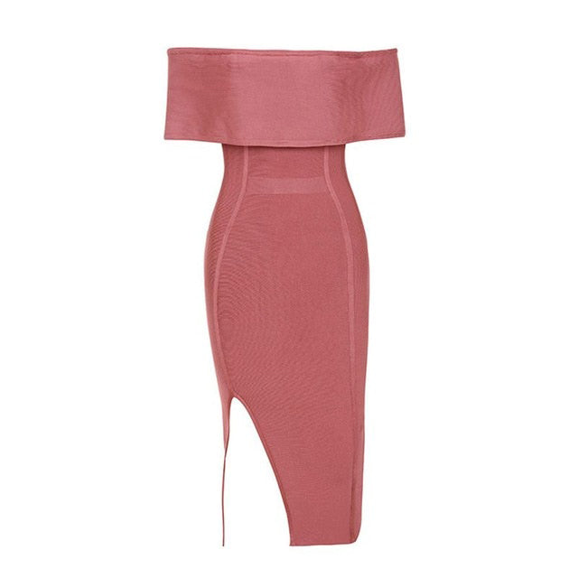 Summer Woman Bandage Dress Slash Neck Bodycon Off Shoulder Midi Club Dress Celebrity Evening Party Dress Vestidos