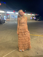 Vestidos largos de noche escalonados con tirantes finos, elegante vestido de graduación Y2053