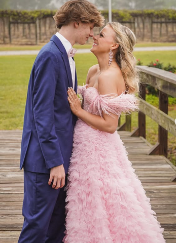 Vestido de noche de tul rosa con volantes, vestido de graduación de tul, corsé de tul, vestido de noche de tul Y6093