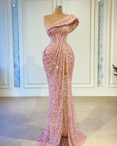 One Shoulder Prom Dresses Side Slit Prom Dresses One Shoulder Evening Dresses Y6669