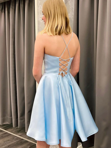 Robe de bal de fin d'année en satin bleu, robe de remise de diplôme des 18 ans Y3074