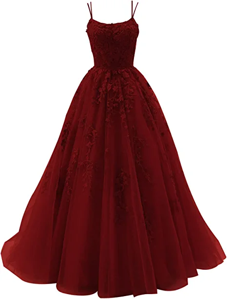 Robe de bal à fines bretelles, ornée d'appliques en dentelle, robe de mariée longue en tulle, style princesse, robe de soirée formelle Y1202
