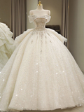 Robe de mariée épaules dénudées, robe de princesse à longue traîne, robe de mariée blanche dos nu Y6868