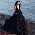 Robe de mariée gothique dos nu époustouflante avec jupe de bal à volants en tulle Y76