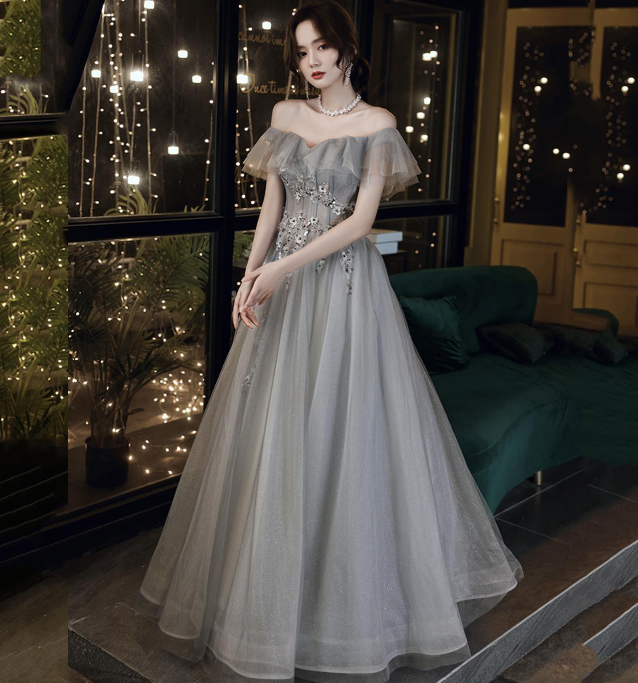 Robe de soirée trapèze à épaules dénudées, robe de féérique pour remise de diplôme Y5840