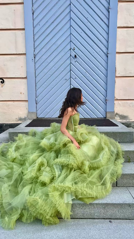 Robes de bal longues en tulle vert, robes de soirée formelles de coupe A Y2029