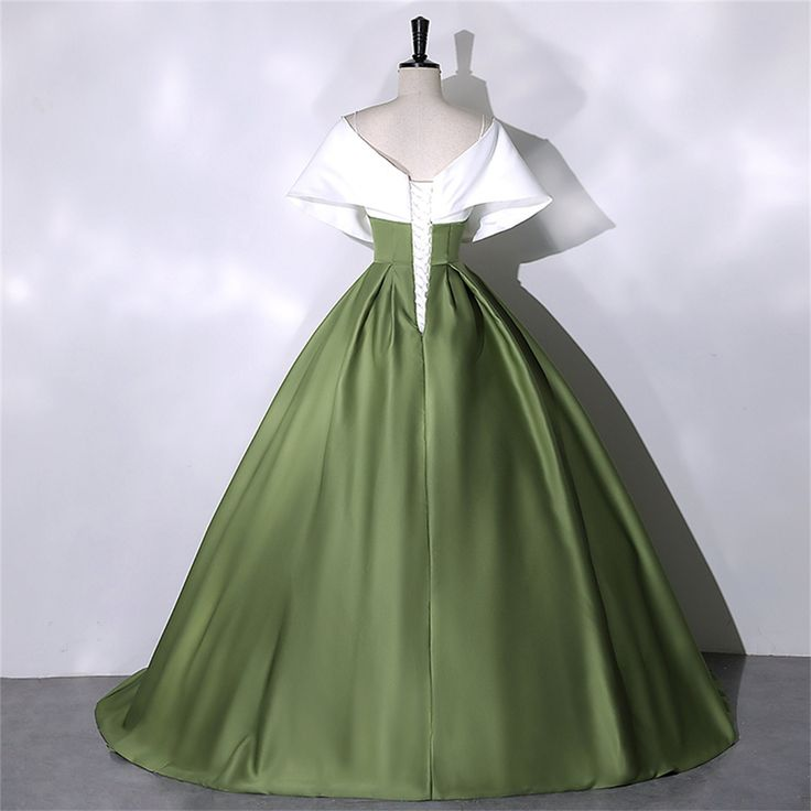 Vestido de fiesta de satén blanco y verde, elegante vestido de quinceañera, vestido verde largo hasta el suelo, vestido de noche, vestido de princesa para niñas Y4598