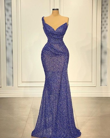 Blue Elegant Exquisite Evening Dress Floor Length Dubai Arabic Prom Dress Y4732