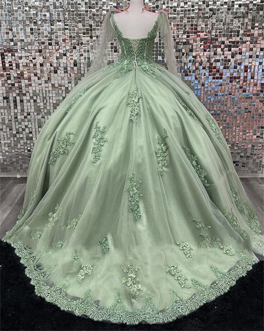 Vestidos de quinceañera verde salvia, vestidos de dulce 16 con apliques de encaje, vestido de baile verde salvia Y2263