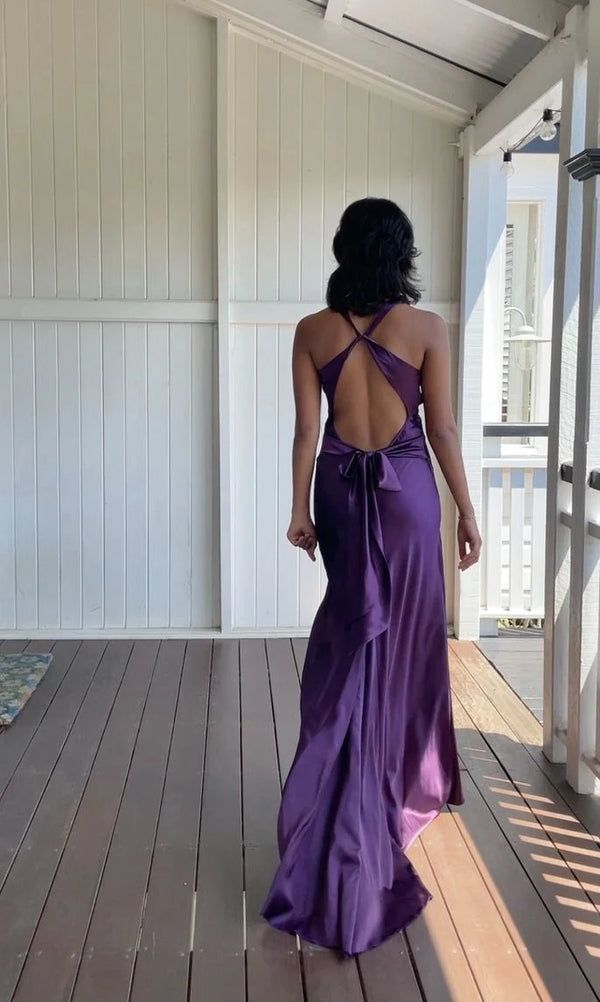 Robe de soirée longue en satin à col V sexy Y7781