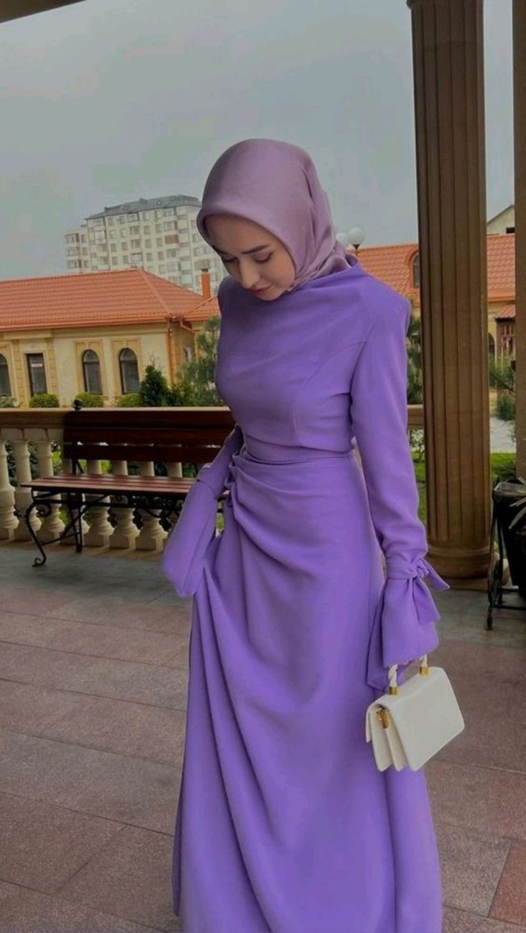 Vestido de fiesta morado modesto con mangas largas, vestido de noche morado de moda Y4857
