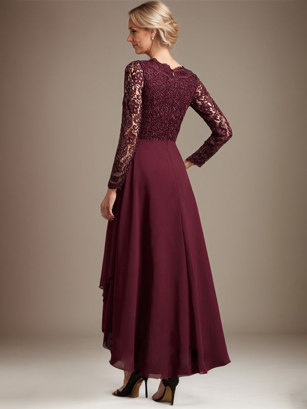 Vestido de novia de gasa con encaje asimétrico, escote en V y corte en A para la madre de la novia 