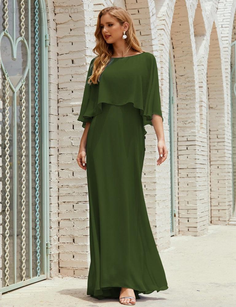 Vestido de dama de honor Sunderly para mujer, manga larga, cuello en V, de gasa, vestido formal de fiesta de boda SY28018