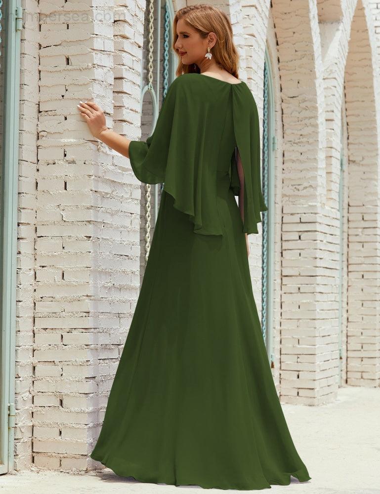 Vestido de dama de honor Sunderly para mujer, manga larga, cuello en V, de gasa, vestido formal de fiesta de boda SY28018