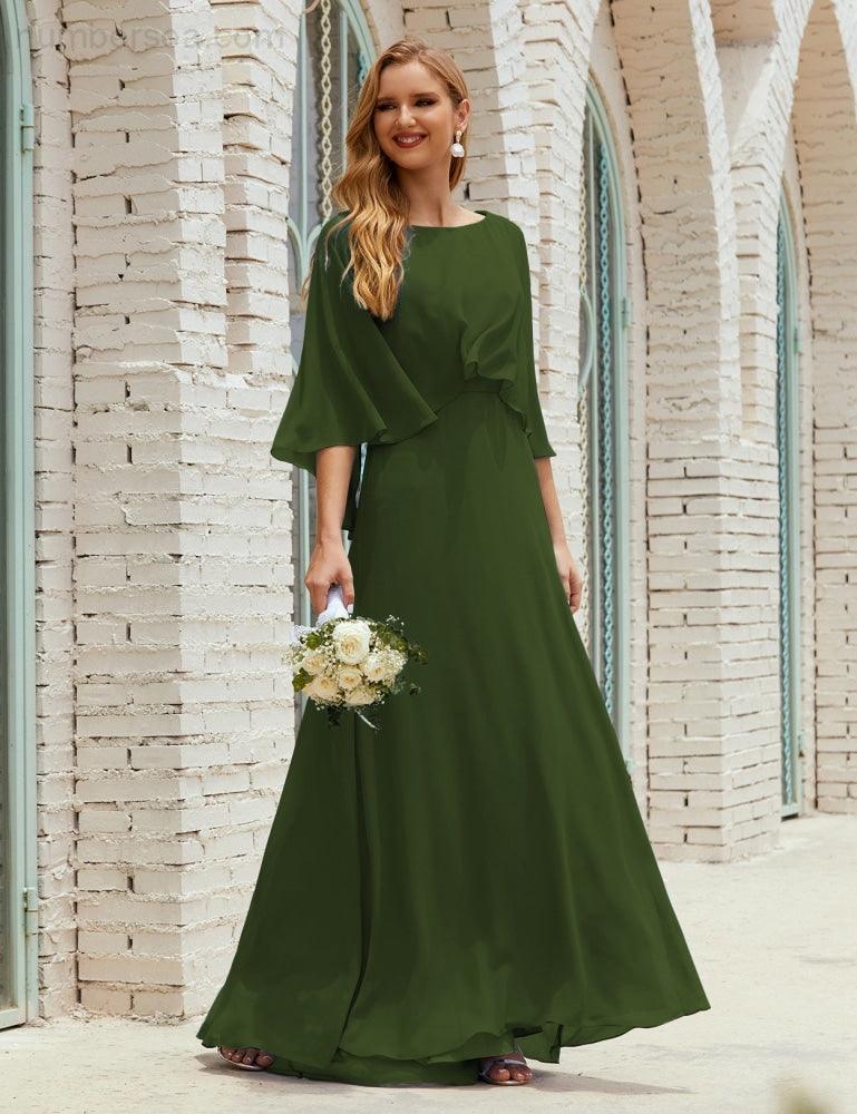 Vestido de dama de honor Sunderly para mujer, manga larga, cuello en V, de gasa, vestido formal de fiesta de boda SY28018