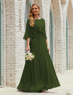 Vestido de dama de honor Sunderly para mujer, manga larga, cuello en V, de gasa, vestido formal de fiesta de boda SY28018