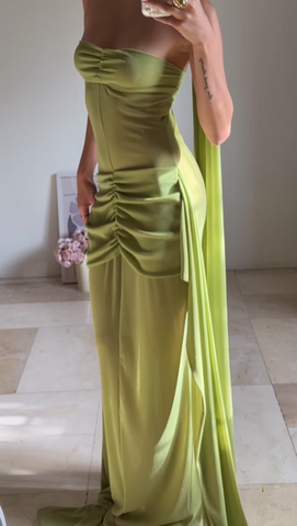 Unique Green Strapless Ruched Long Prom Dress Formal Evening Dress Y8505