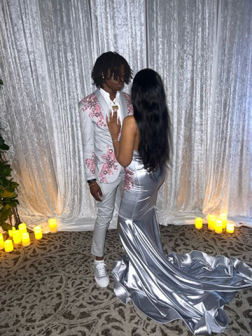 Vestido de noche de sirena gris sexy con cola, vestido de gala Y6722