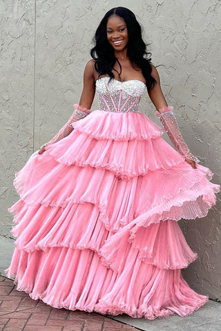Vestido de graduación de organza con escote corazón, corte en A y mangas desmontables