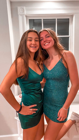 Vestido corto verde de tirantes finos para baile de bienvenida, vestido verde de graduación para adolescentes Y2099