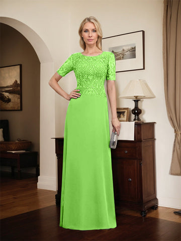 A-line Scoop Floor-Length Lace Chiffon Mother of the Bride Dress With Sequins