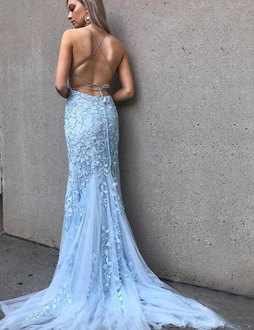 Robe de bal sirène rose en dentelle et tulle, dos lacé, Y2902