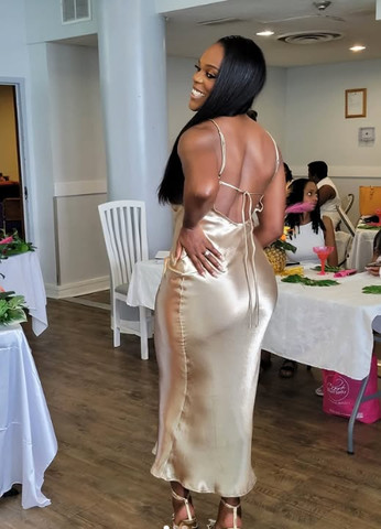 Robe de soirée rétro sexy en satin à bretelles pour femme, dos nu, moulante à fines bretelles Y4133