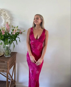 Robe de soirée élégante à imprimé floral et décolleté en V profond, référence Y4548