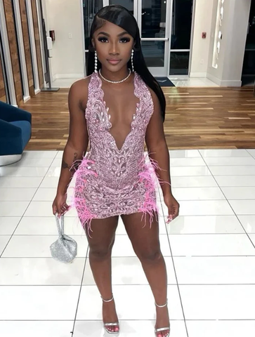 Vestido rosa de fiesta de bienvenida con lujoso bordado de cuentas, ideal para el 22 cumpleaños (modelo Y1828).