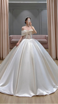 Vestido de novia de satén con hombros descubiertos, encantador vestido de novia Y264