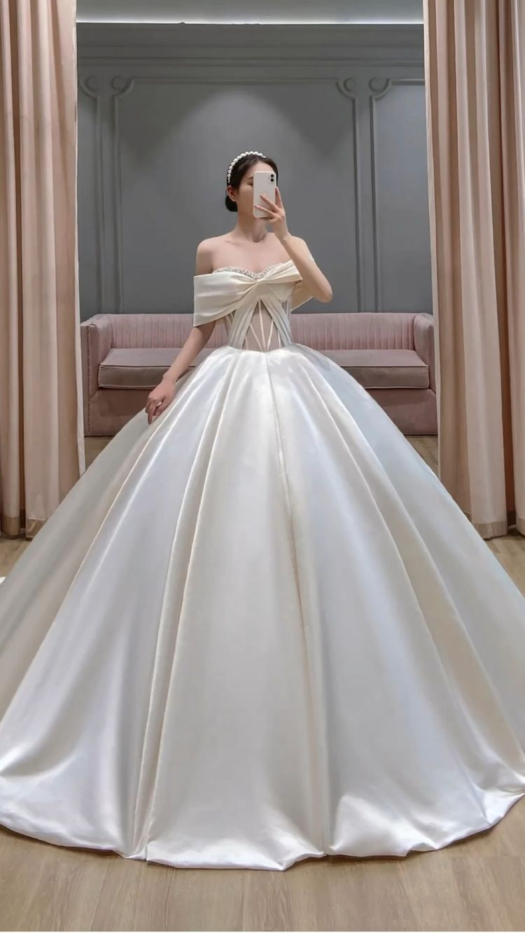 Vestido de novia de satén con hombros descubiertos, encantador vestido de novia Y264