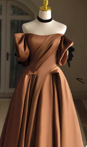 Satin Bridal Dress,Off Shoulder Wedding Dress, Vintage Wedding Dress Y4963