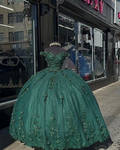 Robe de bal de princesse vert foncé, robe de quinceañera, robe de fête Sweet 15, fleurs 3D, application de dentelle, robe d'anniversaire Y4254