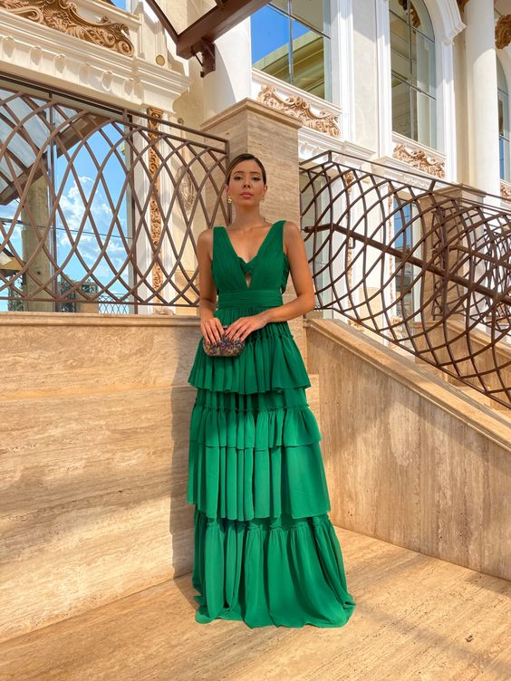 Vestido de noche verde de corte A, largo, formal, para ocasiones especiales Y4725