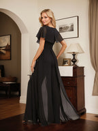 Combinaison-pantalon robe de soirée longue en mousseline à col en V