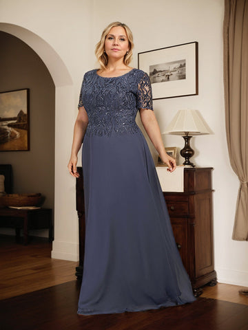 A-line Scoop Floor-Length Lace Chiffon Mother of the Bride Dress With Sequins