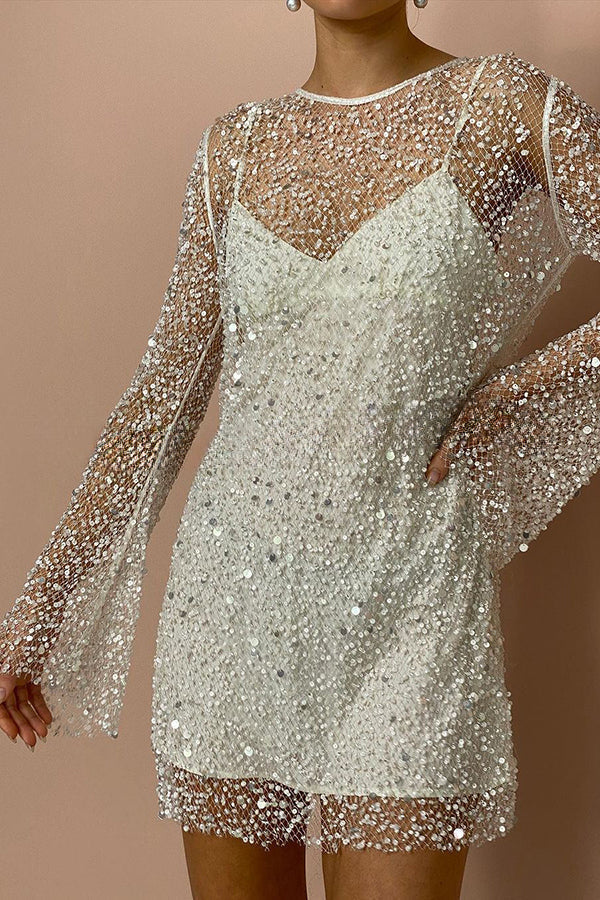 Robe courte en tissu à sequins et perles Sparkle and Shine avec jupon séparé 