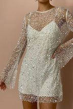 Robe courte en tissu à sequins et perles Sparkle and Shine avec jupon séparé 