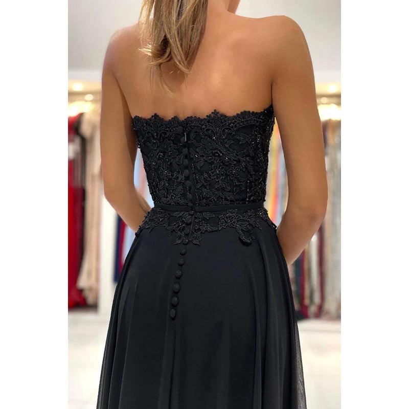 Robe de bal fourreau/colonne sans bretelles en mousseline de soie avec appliques dos nu sans manches