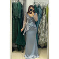 Vestidos de noche formales sexis con escote en V, pliegues y mangas largas
