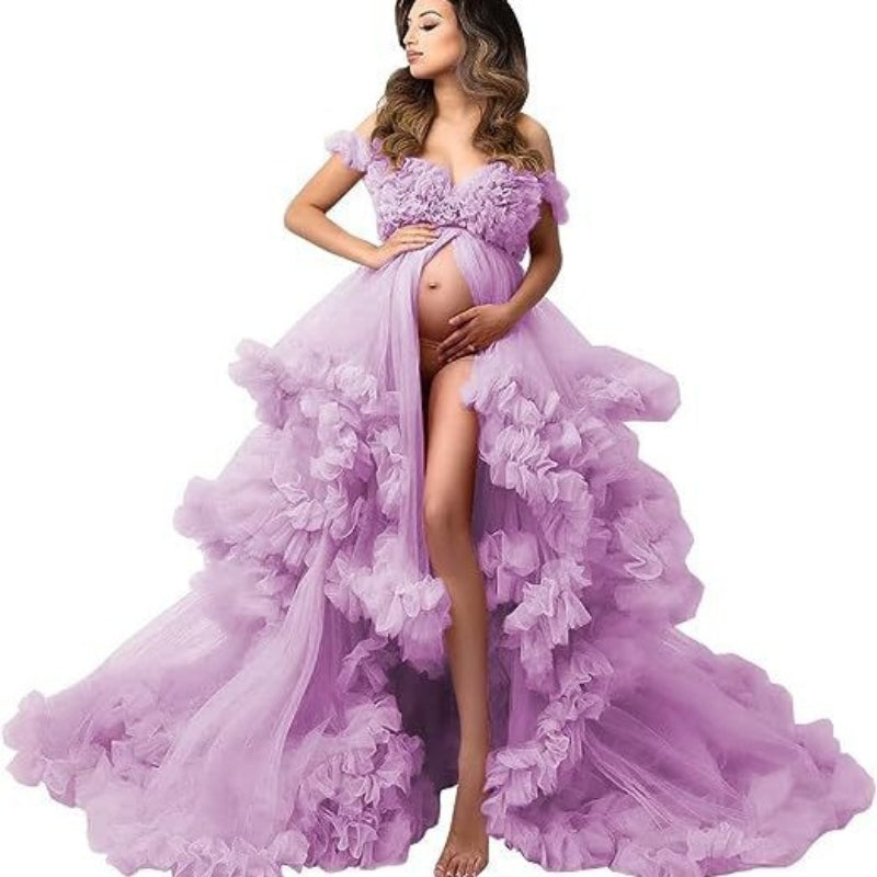 Vestido de malla para embarazadas, falda para fotos, escote en V profundo, estilo perspectiva, ideal para fotografía de retratos (6121#).