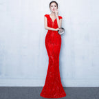Vestido de noche para banquetes: Elegante vestido de corte sirena ajustado para mujer, perfecto para reuniones anuales de otoño/invierno. 
