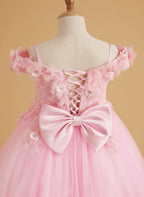 Vestido de gala/princesa rosa con cola de encaje para cumpleaños 