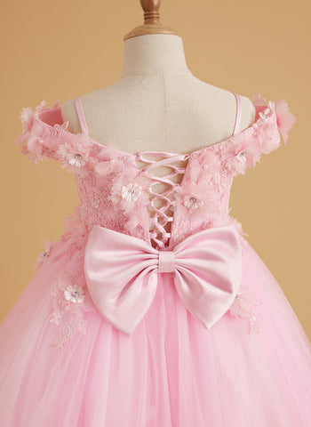 Vestido de gala/princesa rosa con cola de encaje para cumpleaños 