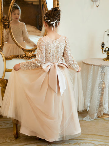 Vestido de niña de las flores de tul corte A hasta el tobillo 